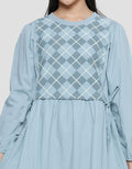 Nevada Woven Combination Knit With Tali Pinggang Midi Dress Anak Perempuan