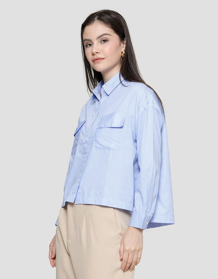 Nevada Stripe Look Woven Kemeja Lengan Panjang Wanita