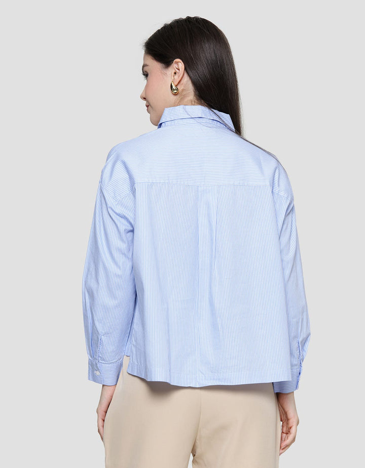 Nevada Stripe Look Woven Kemeja Lengan Panjang Wanita