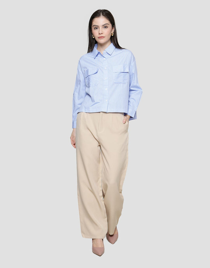 Nevada Stripe Look Woven Kemeja Lengan Panjang Wanita