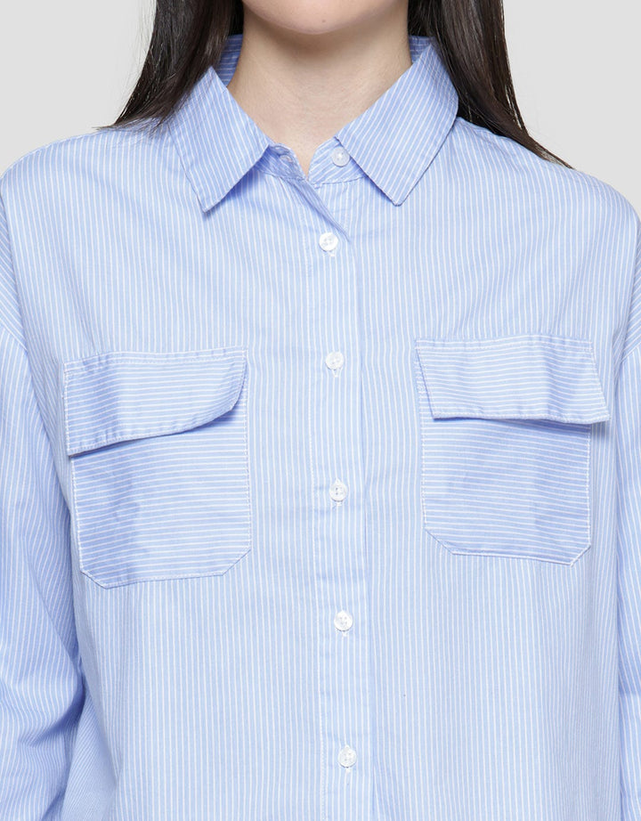 Nevada Stripe Look Woven Kemeja Lengan Panjang Wanita