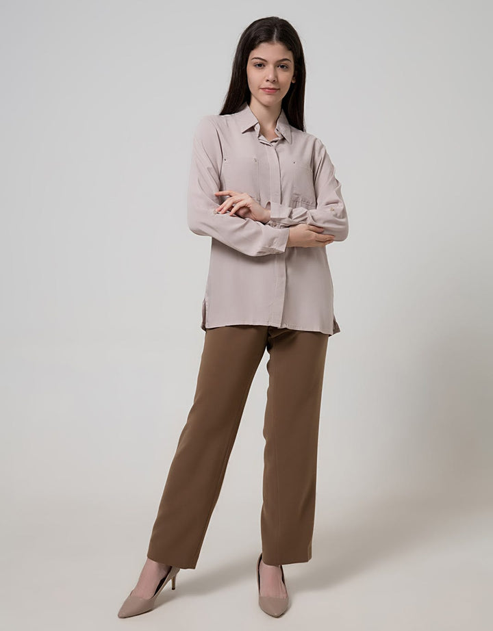 Details Long Sleeve Kemeja Rivet Khaki