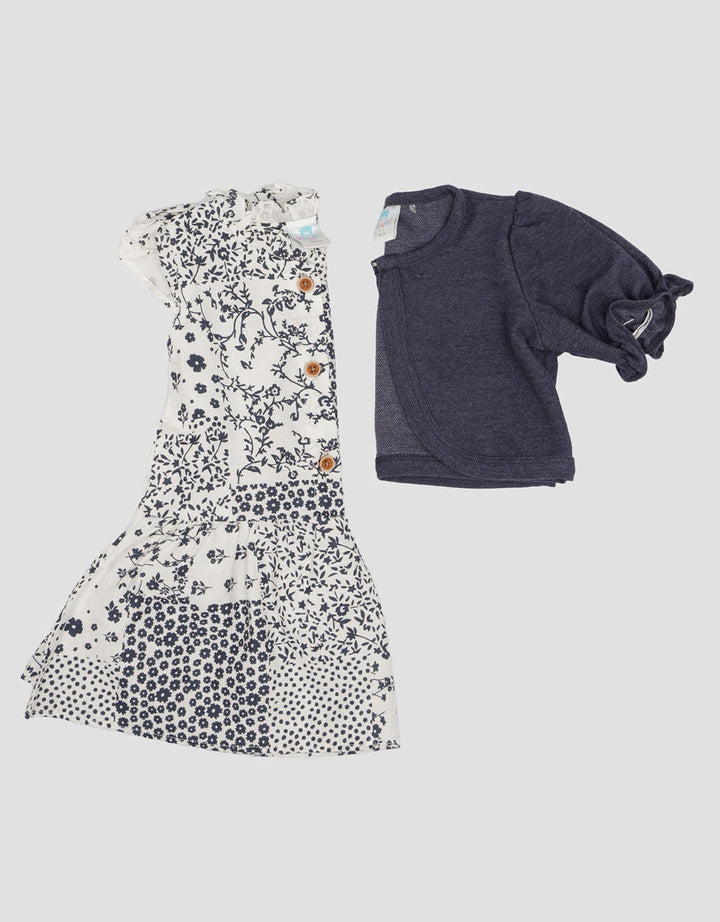 Pipiniko Cardigan Print Perca Midi Dress Set Anak Perempuan