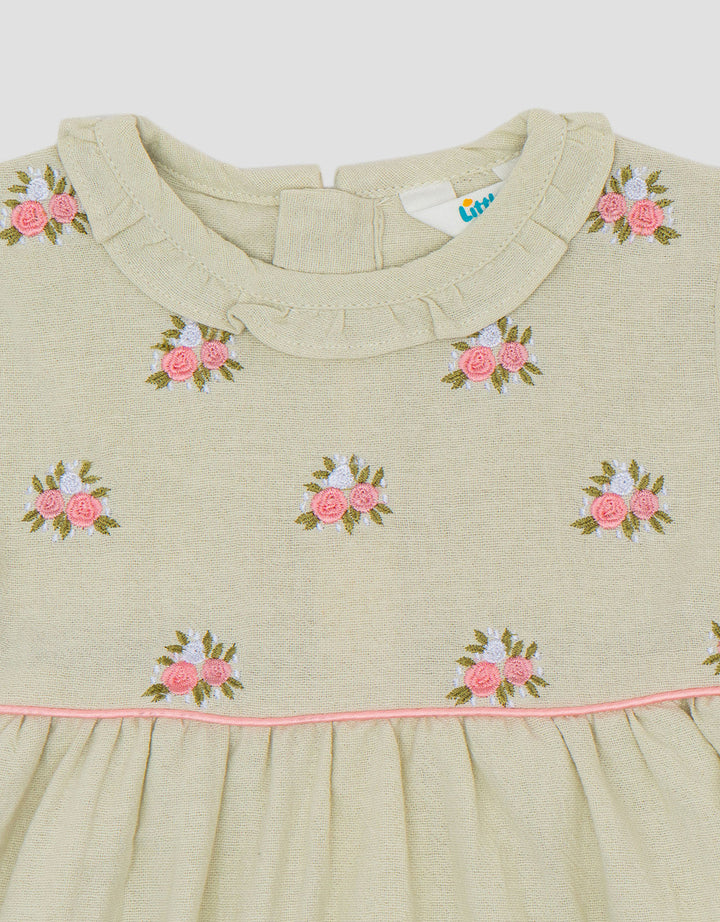 Little M Rami Aop Bunga Bordir Dress Bayi