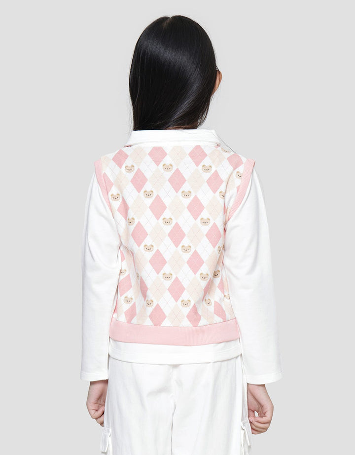Little M Vest Full Print Diamond Bear Sweater Anak Perempuan