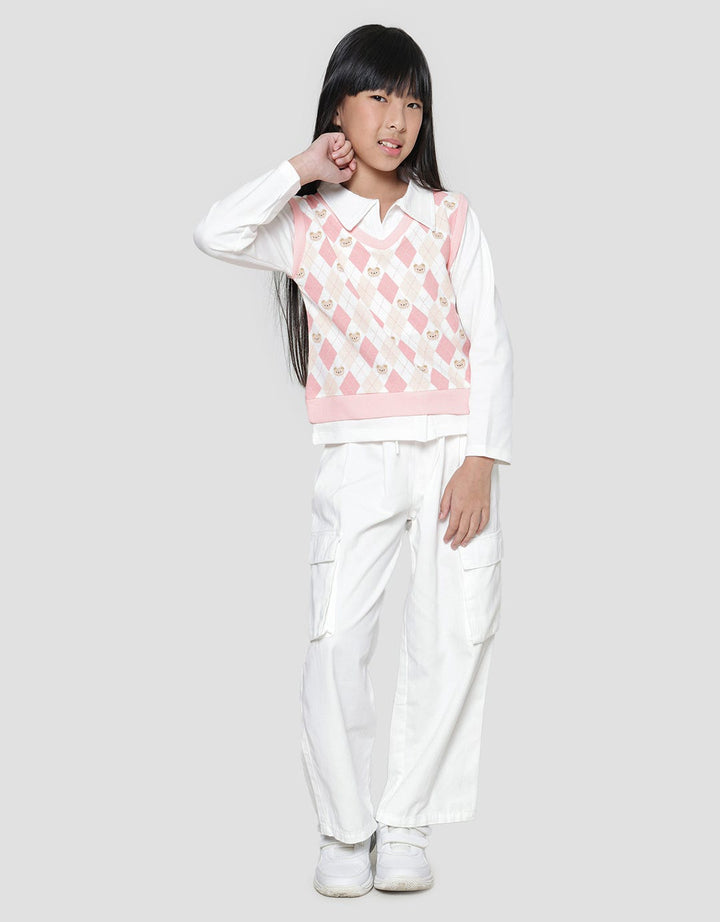 Little M Vest Full Print Diamond Bear Sweater Anak Perempuan