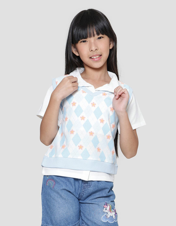 Little M Vest Full Print Diamond Flower Sweater Anak Perempuan