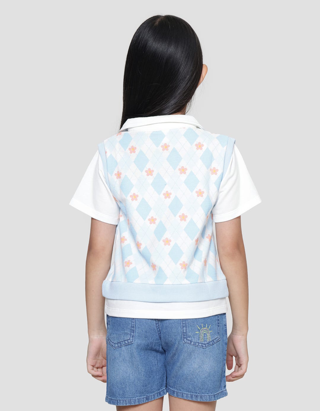 Little M Vest Full Print Diamond Flower Sweater Anak Perempuan