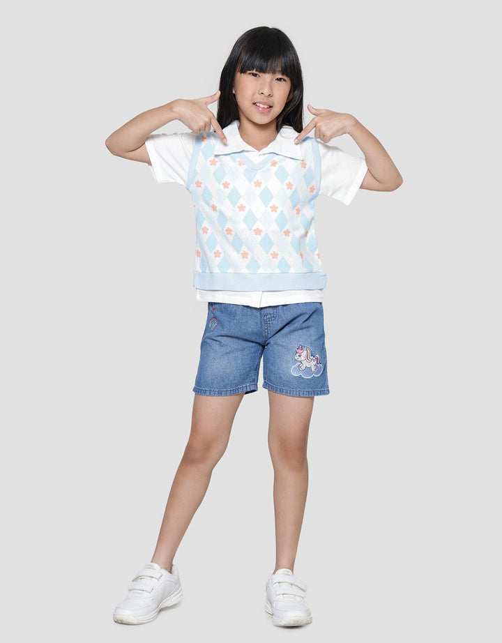 Little M Vest Full Print Diamond Flower Sweater Anak Perempuan