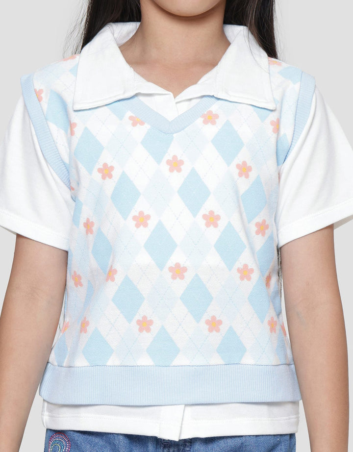 Little M Vest Full Print Diamond Flower Sweater Anak Perempuan