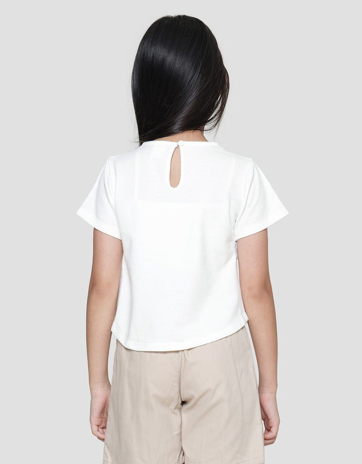 Little M Kombinasi Woven Pita Kucing Kaos Anak Perempuan