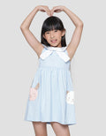 Little M Bow Collar Pockets Application Midi Dress for Girls