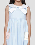 Little M Bow Collar Pockets Application Midi Dress for Girls