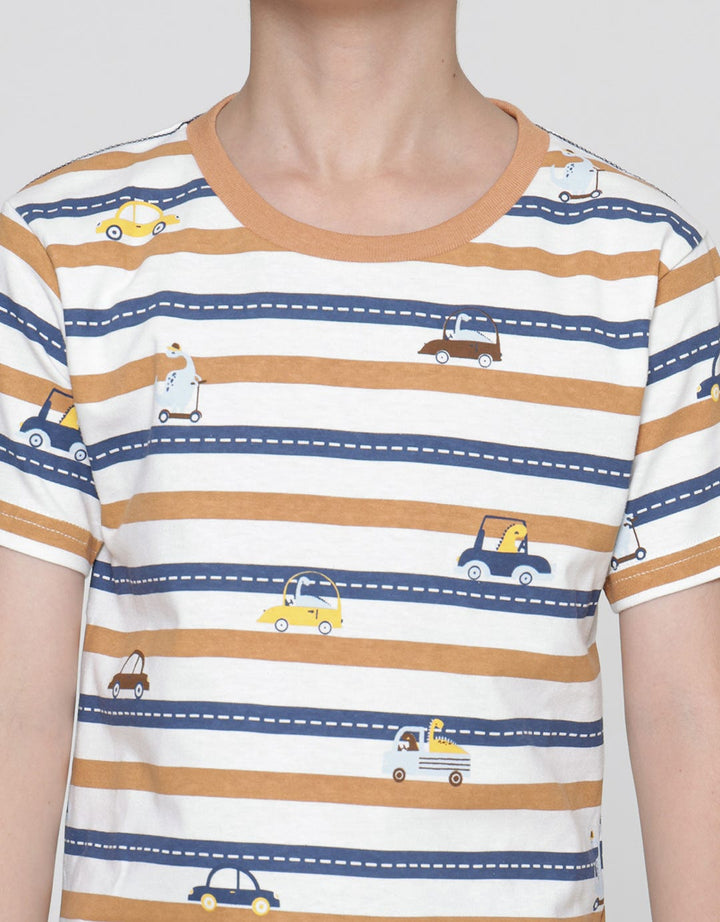 Little M Stripes Car Boys T-Shirt