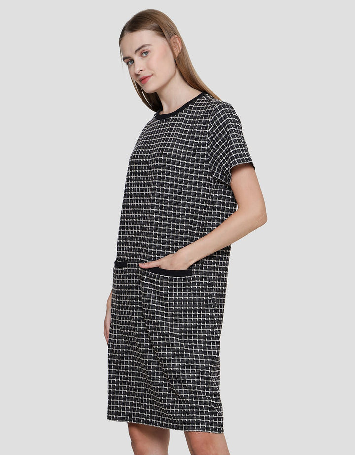Connexion Tweet Midi Dress Lengan Pendek Wanita –