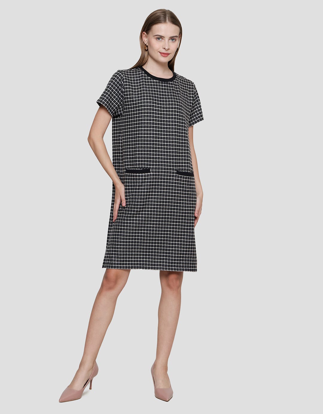 Connexion Tweet Midi Dress Lengan Pendek Wanita