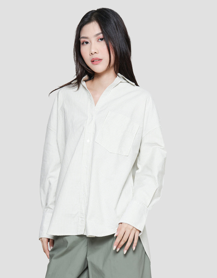 Suko Striped Kemeja Oxford Oversized Wanita