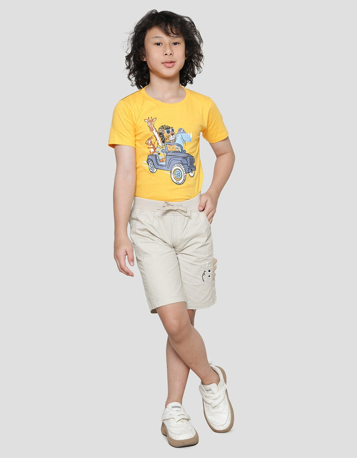 Little M Print Dino Application Baby Canvas Boys Shorts