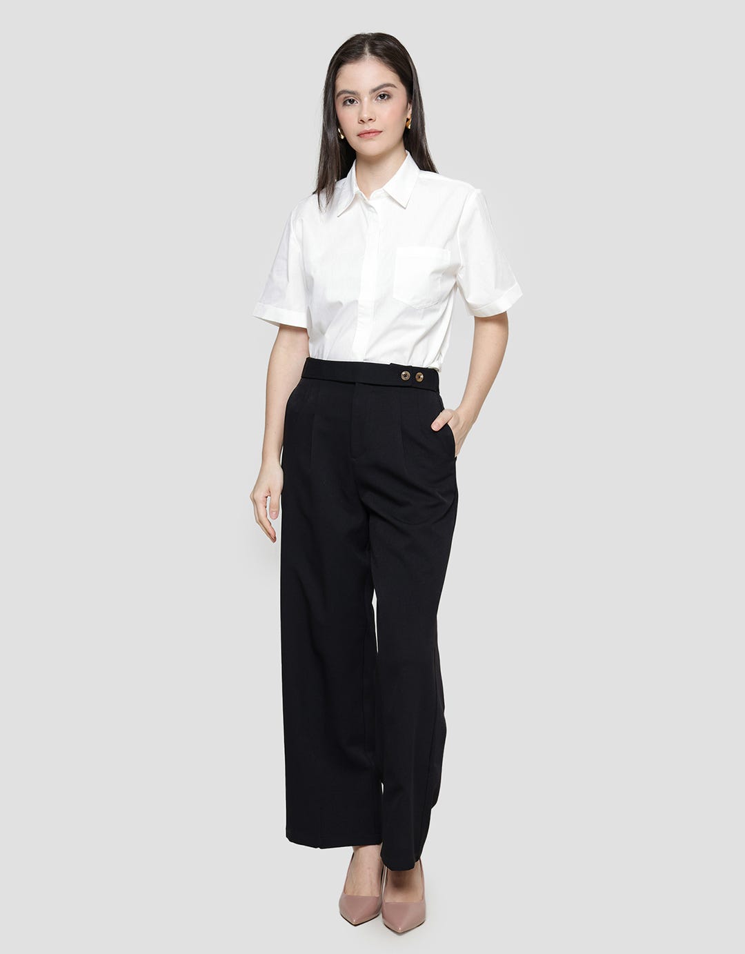 Connexion Coulotte Belt Button Celana Panjang Wanita