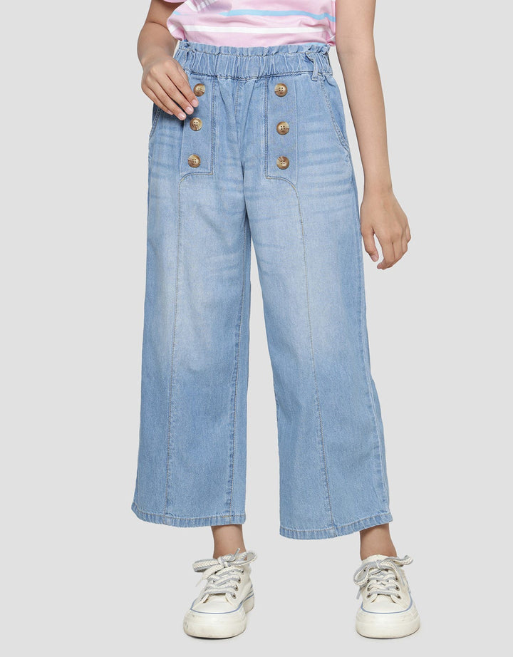 Nevada Wideleg With Buttons Girls Denim Long Pants