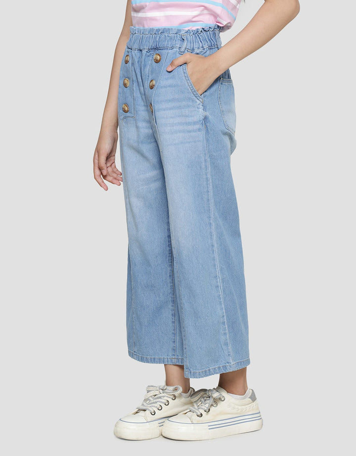 Nevada Wideleg With Buttons Girls Denim Long Pants