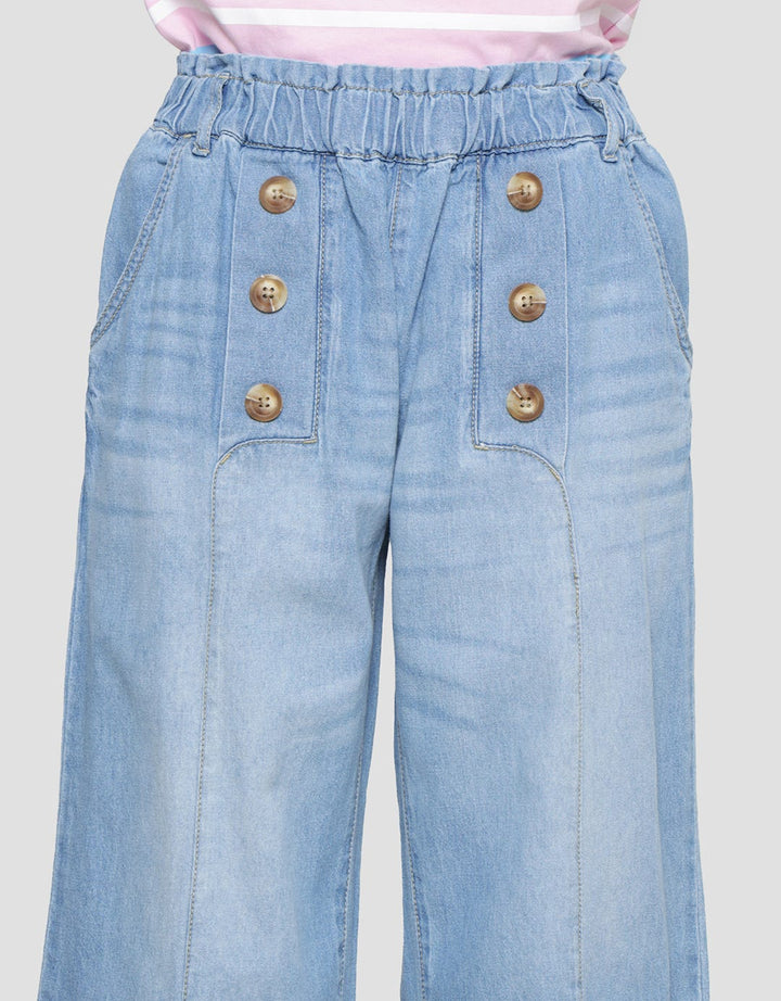 Nevada Wideleg With Buttons Girls Denim Long Pants