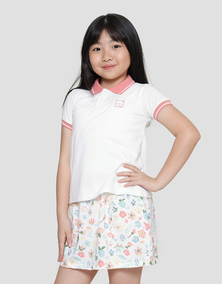 Little M Embro Pol Girls Collar T-Shirt