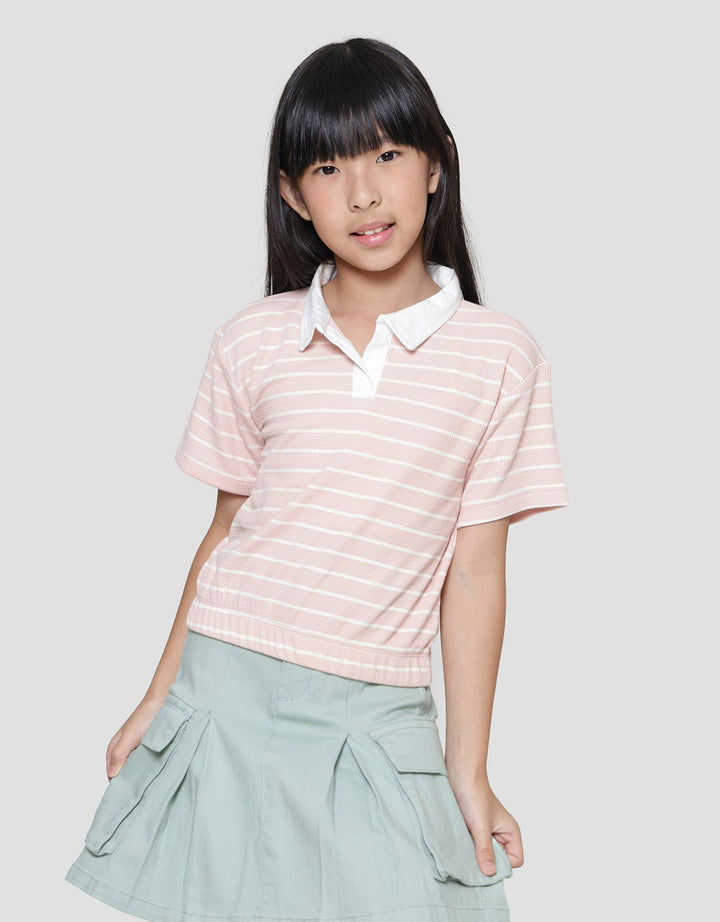 Little M Stripe Collar Kaos Anak Perempuan