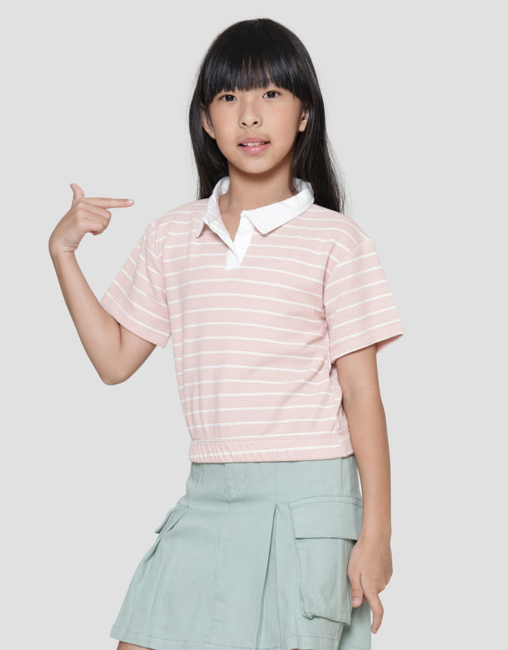Little M Stripe Collar Kaos Anak Perempuan