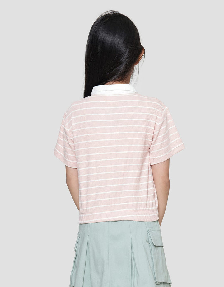 Little M Stripe Collar Kaos Anak Perempuan