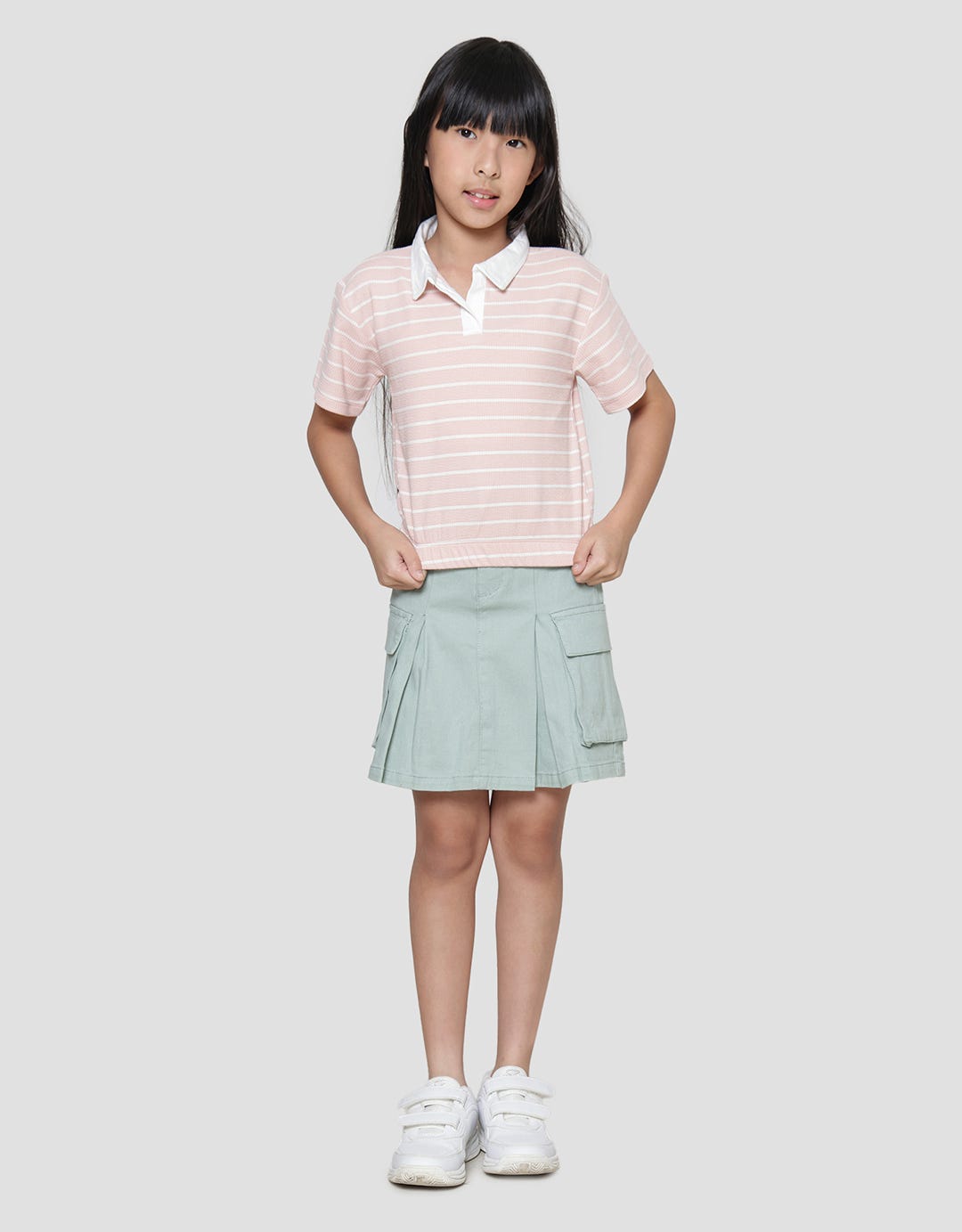 Little M Stripe Collar Kaos Anak Perempuan