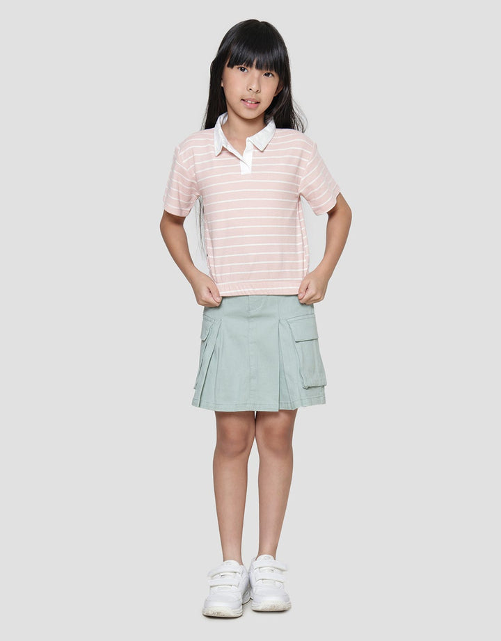 Little M Stripe Collar Kaos Anak Perempuan