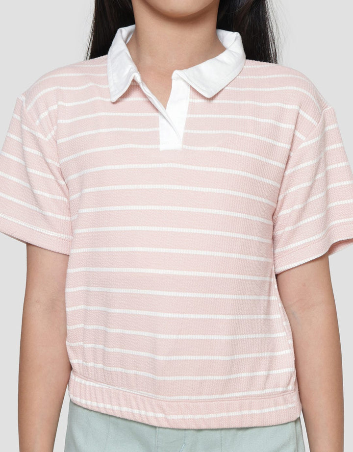 Little M Stripe Collar Kaos Anak Perempuan