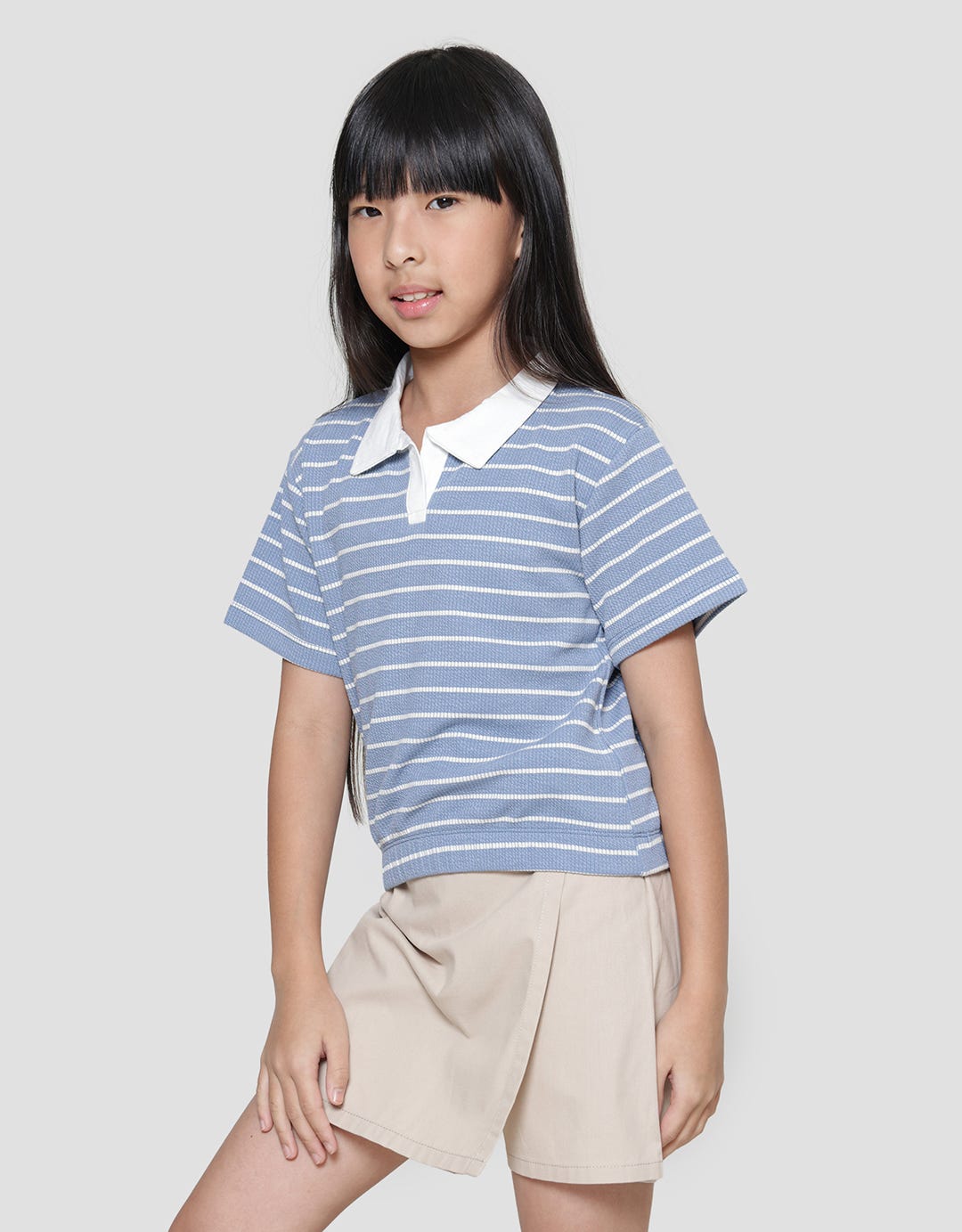 Little M Stripe Collar 2 Kaos Anak Perempuan