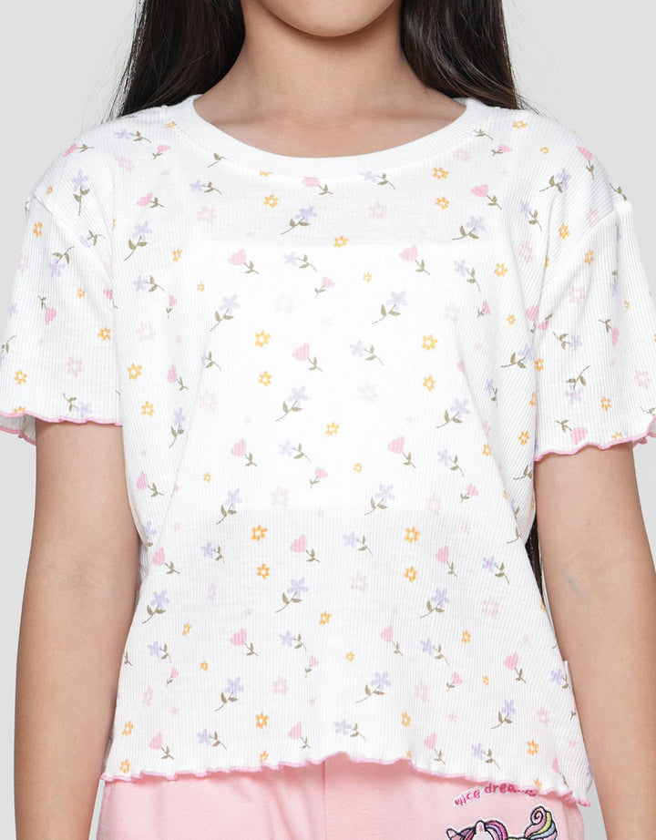 Little M Rib Print 3 Girls T-Shirt