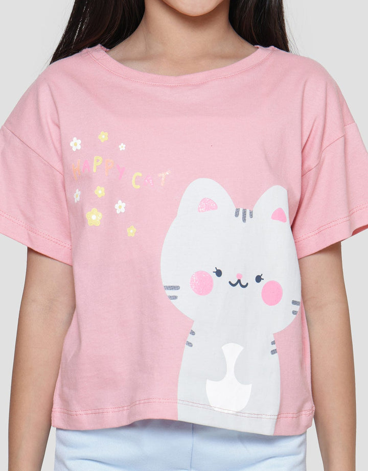 Little M Happy Cat 2 Kaos Anak Perempuan