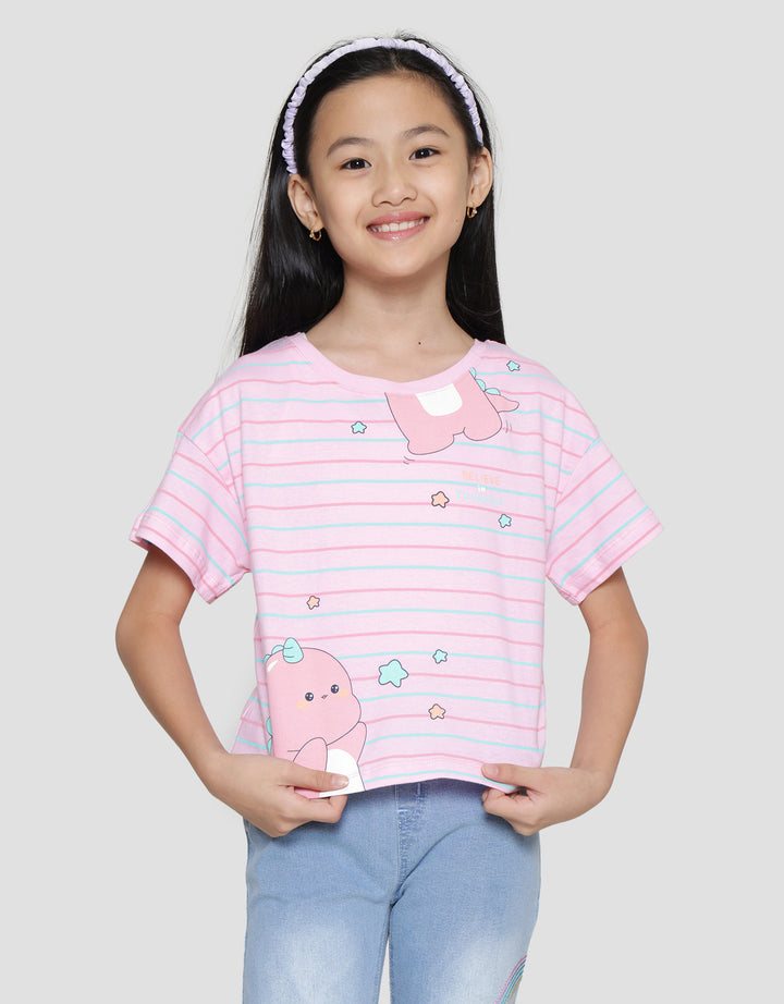 Little M Stripe Dino Kaos Anak Laki-laki
