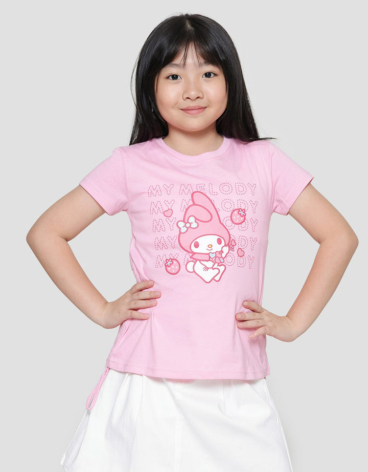 My Melody Character Embossed Short Sleeve T-Shirt for Girls