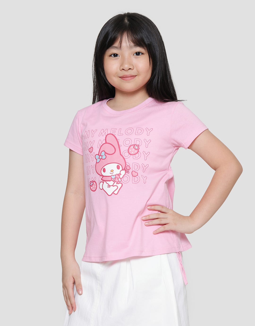 My Melody Character Embossed Short Sleeve T-Shirt for Girls