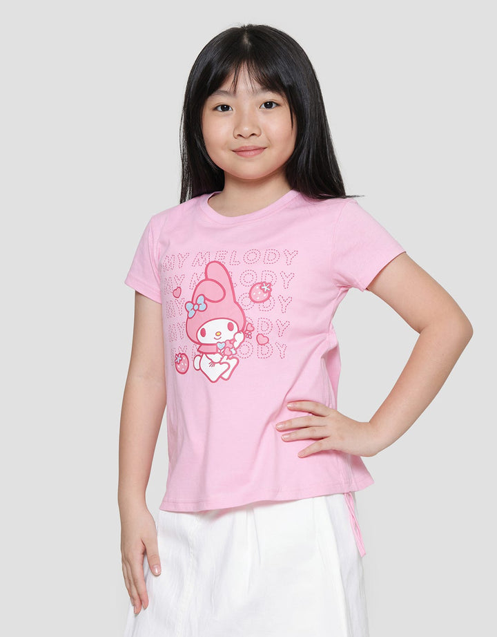 My Melody Character Embossed Short Sleeve T-Shirt for Girls