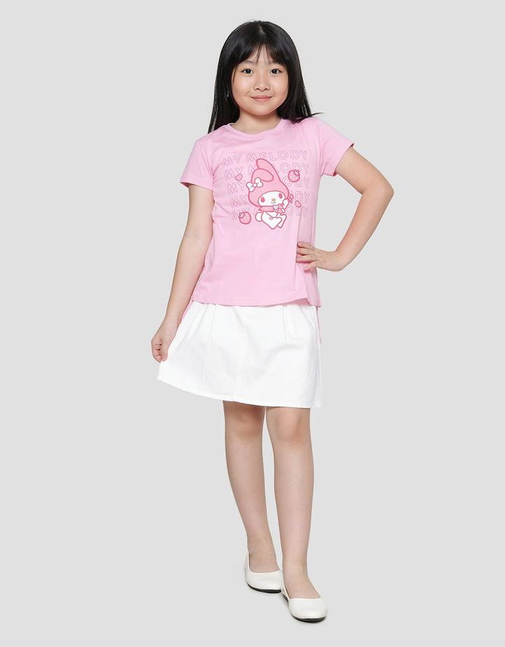 My Melody Character Embossed Short Sleeve T-Shirt for Girls