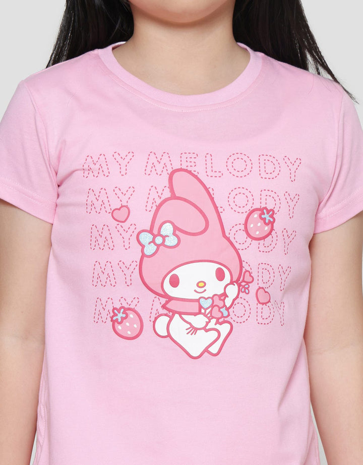 My Melody Character Embossed Short Sleeve T-Shirt for Girls