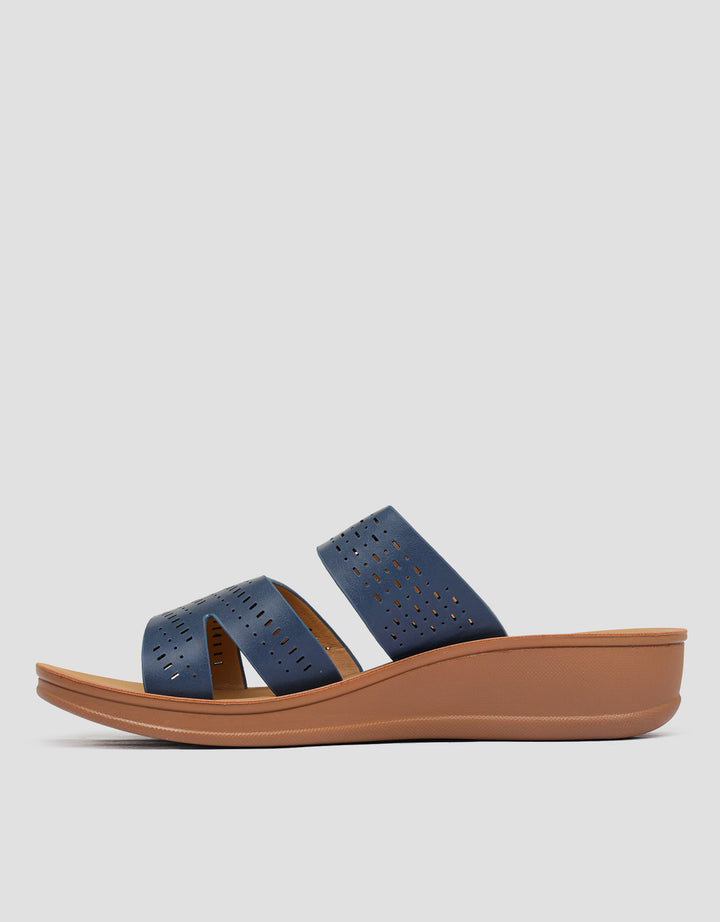 St. Yves Laser Cut Strap Slipper Sandal Wanita