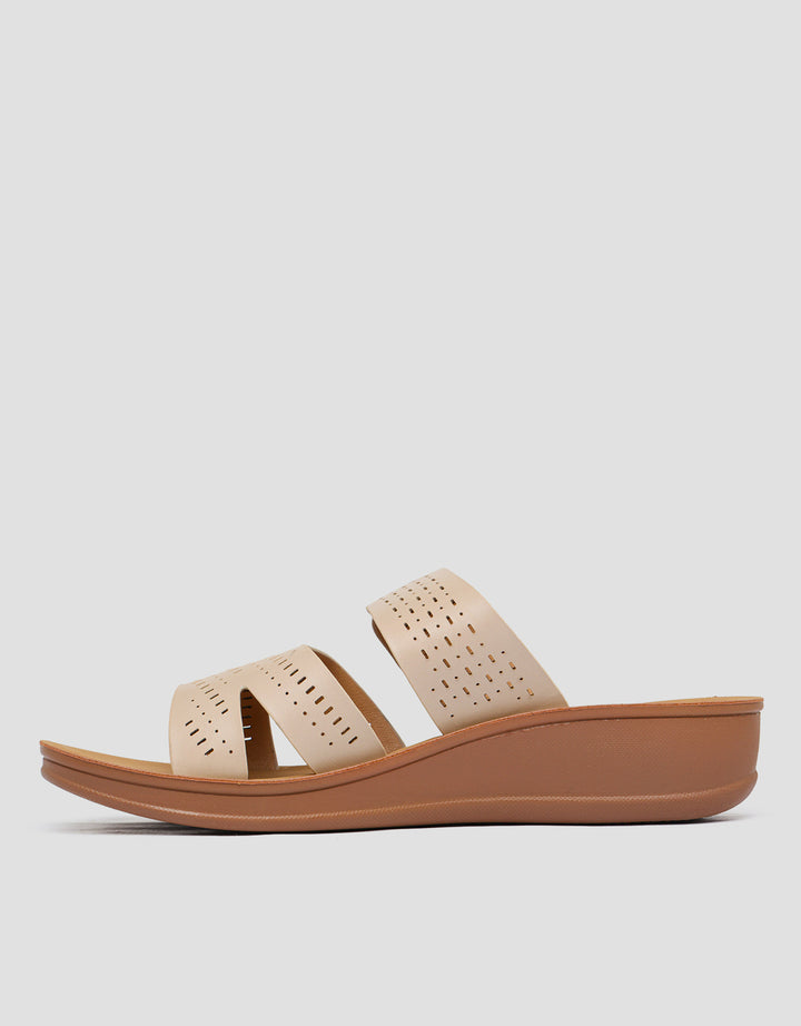 St. Yves Laser Cut Strap Slipper Sandal Wanita