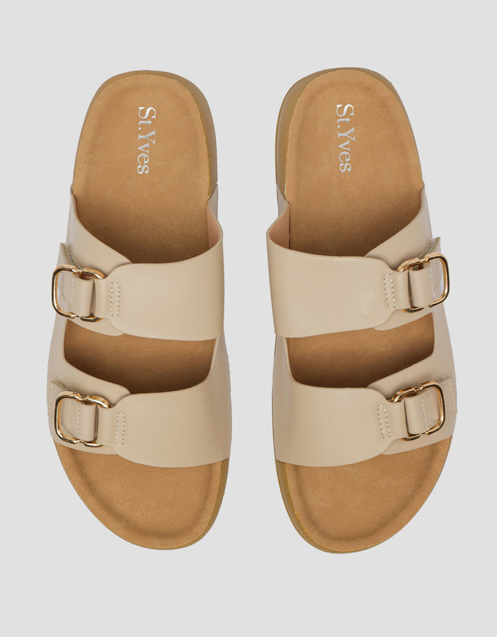 St. Yves Double Buckle Strap Sandal Slipper Wanita