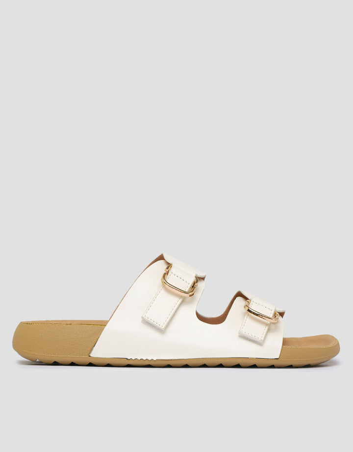 St. Yves Double Buckle Strap Sandal Slipper Wanita