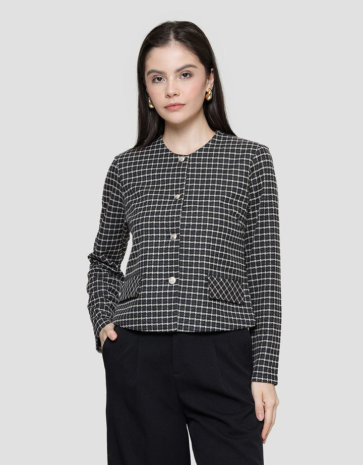 Connexion Crop Knit Tweet Plaid Women's Blazer