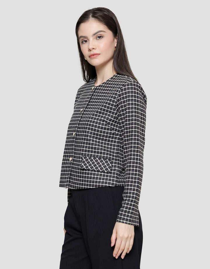 Connexion Crop Knit Tweet Plaid Women's Blazer