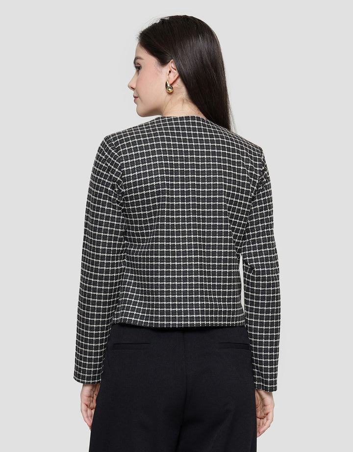 Connexion Crop Knit Tweet Plaid Women's Blazer