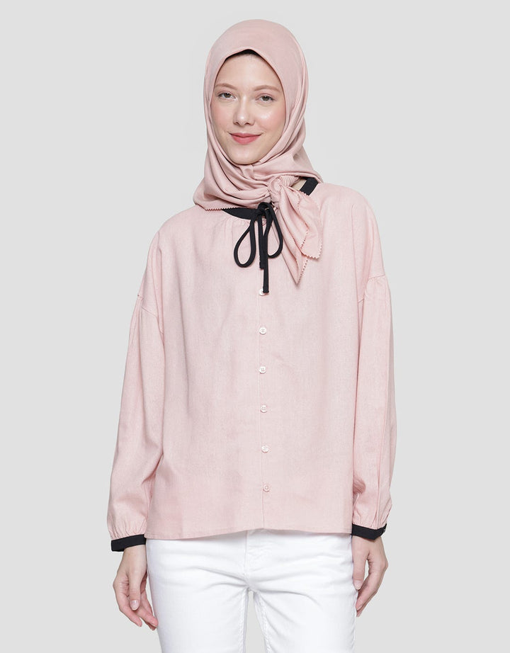Annisa Linen With Drawstring And Contrast Piping Blouse for Women